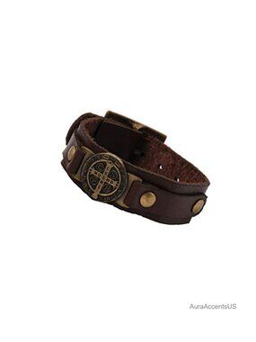 Genuine Leather St. Benedict Protection Bracelet - Handmade in Brazil